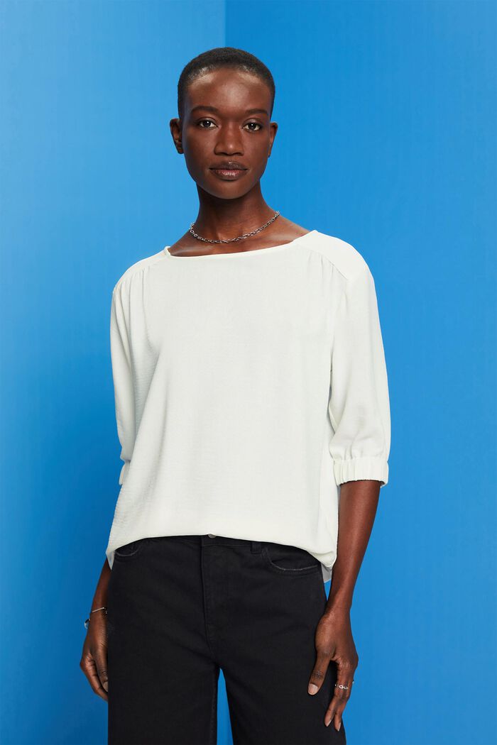 Crêpe blouse met elastische mouwboorden, OFF WHITE, detail image number 0