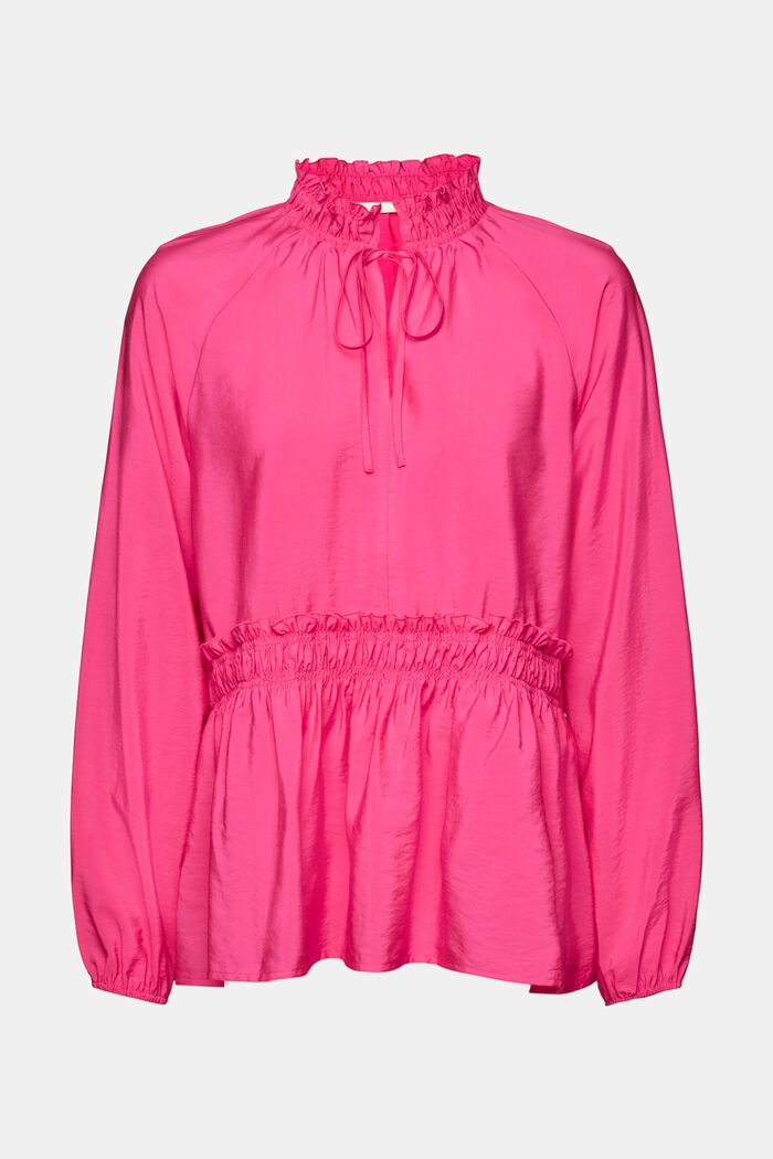 Gerimpelde blouse met strikdetail, PINK FUCHSIA, detail image number 6