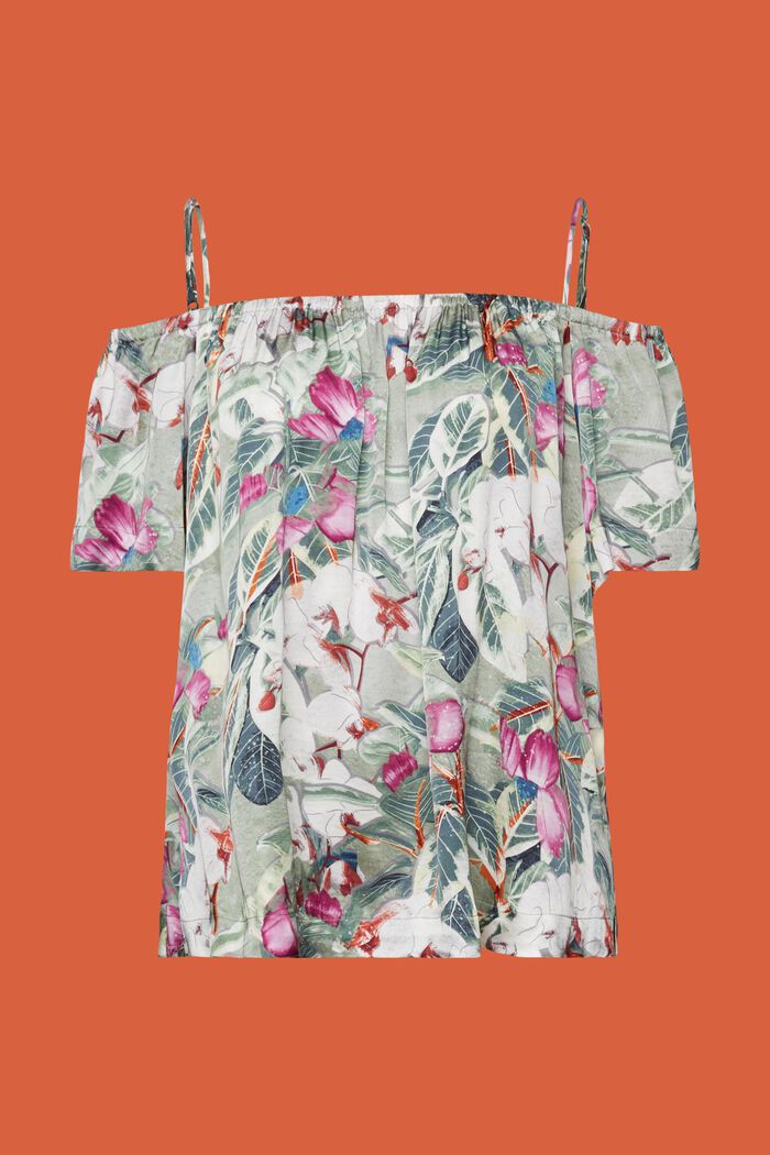Off-the-shoulder blouse met print, PALE KHAKI, detail image number 5