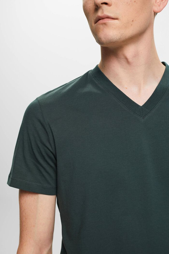 T-shirt en coton à encolure en V de coupe Slim Fit, TEAL BLUE, detail image number 2