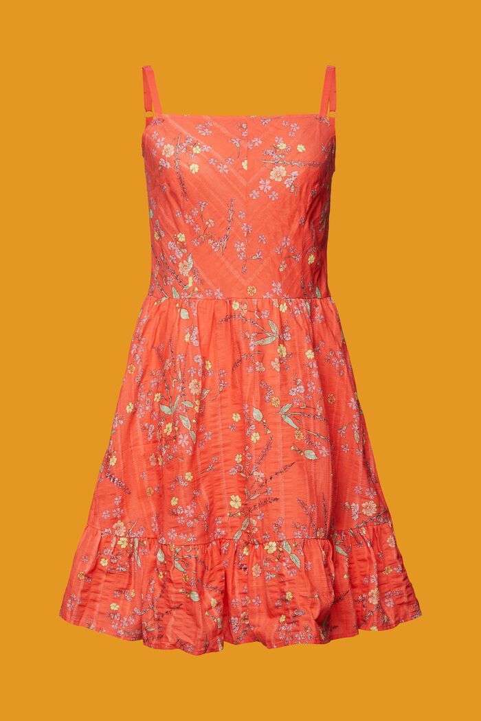 Katoenen knielange jurk met bloemetjesprint, CORAL ORANGE, detail image number 6