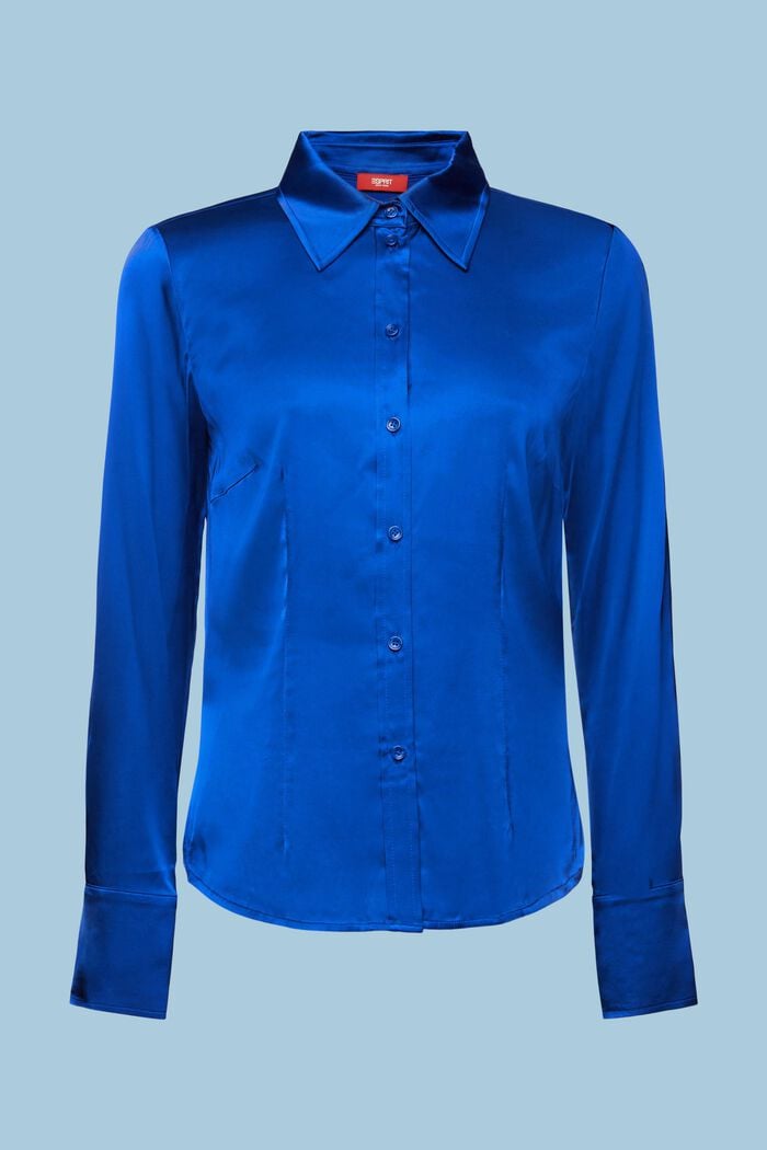 Satijnen blouse met lange mouwen, BRIGHT BLUE, detail image number 7