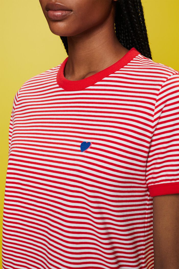 Gestreept katoenen shirt met geborduurd motief, RED, detail image number 2