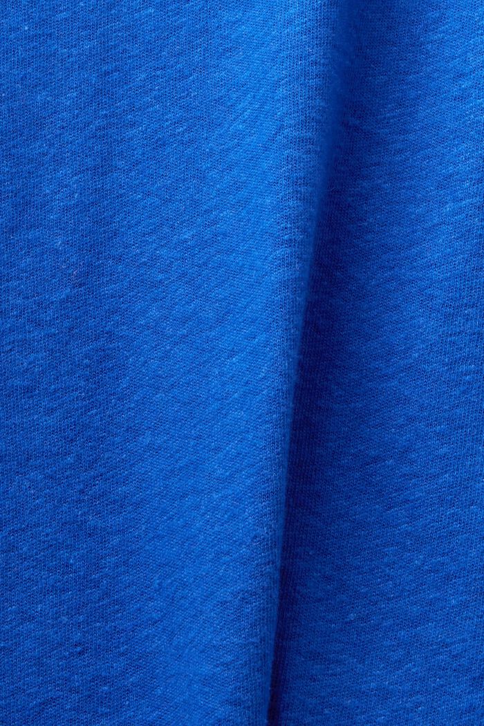 T-shirt van katoenlinnen met V-hals, BRIGHT BLUE, detail image number 4