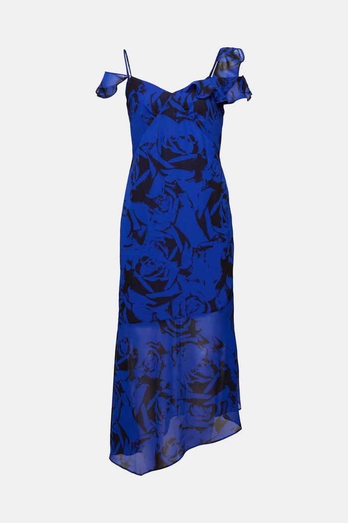 Off-the-shoulder chiffon midi-jurk met print, BRIGHT BLUE, detail image number 6