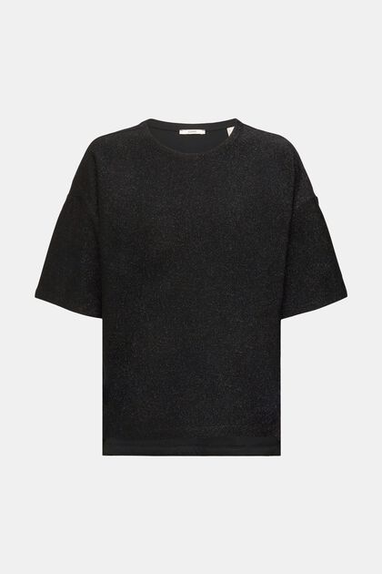 Oversized T-shirt met glittereffect, BLACK, overview