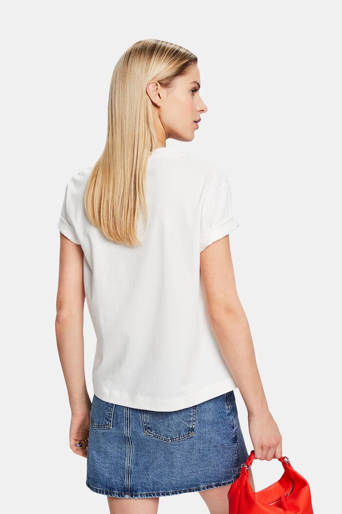 T-shirt van katoen met print, OFF WHITE, detail image number 2
