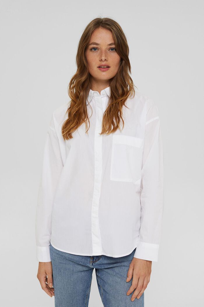 Oversized overhemdblouse van 100% biologisch katoen, WHITE, detail image number 0