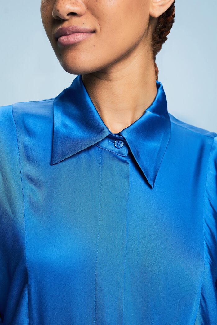 Gedrapeerde satijnen blouse met peplum, BRIGHT BLUE, detail image number 1