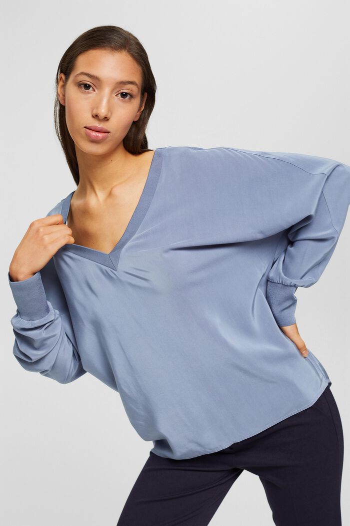 Oversized blouse met LENZING™ ECOVERO™, GREY BLUE, detail image number 0