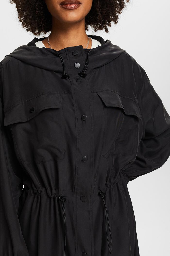 Midi-jurk van parachutestof van gewassen zijde, BLACK, detail image number 2