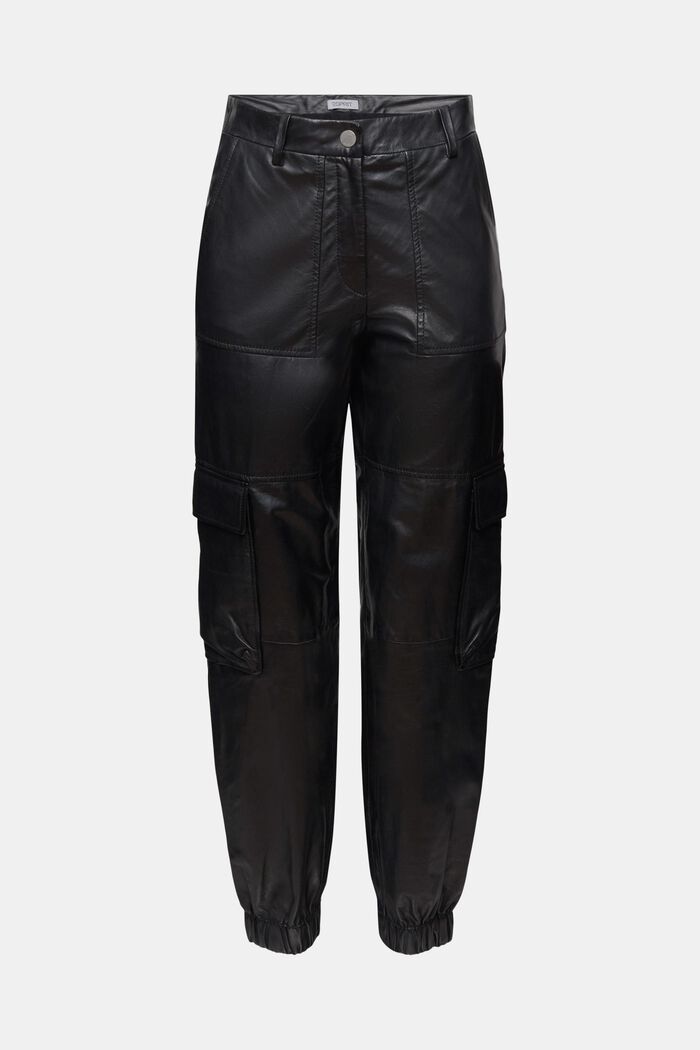Pantalon cargo fuselé en cuir, BLACK, detail image number 6