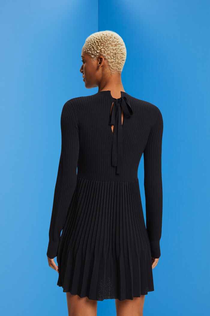 Mini-robe plissée à manches longues et encolure ronde, BLACK, detail image number 3