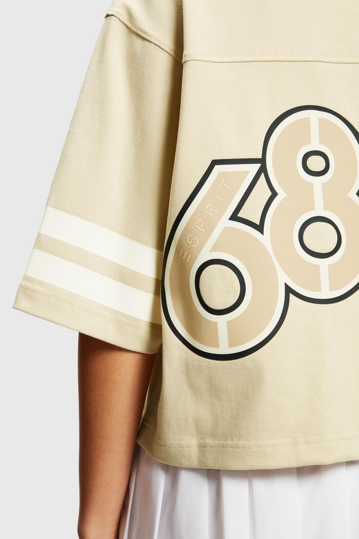 Cropped rugby-shirt met logo in collegestijl, LIGHT BEIGE, detail image number 3