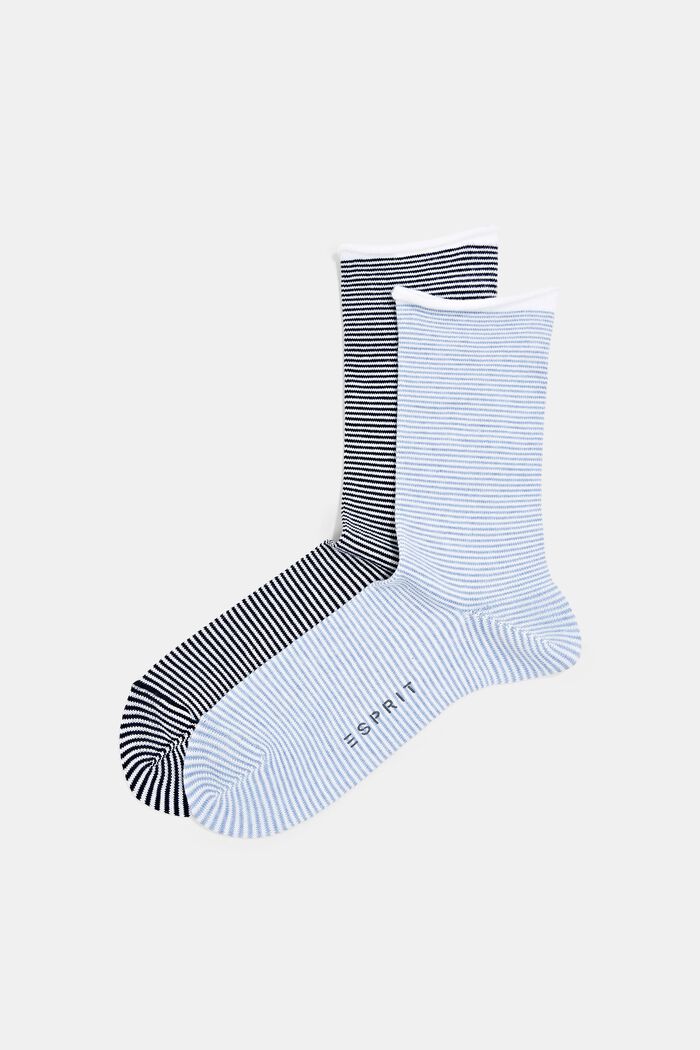 Gestreepte sokken met opgerolde manchetten, organic cotton, LIGHT BLUE/BLACK, detail image number 0