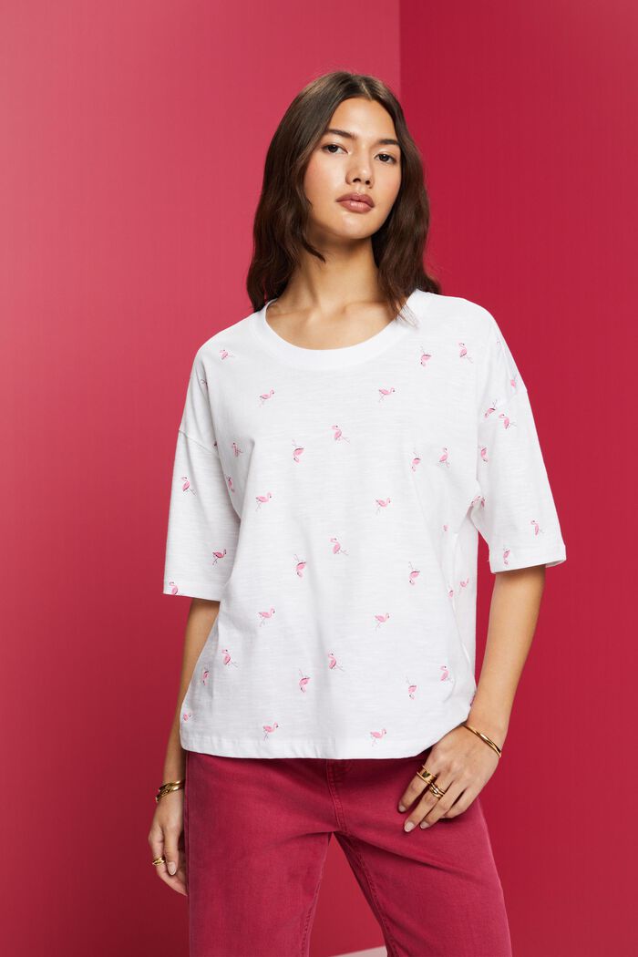 T-shirt à imprimé all-over, 100 % coton, WHITE, detail image number 0