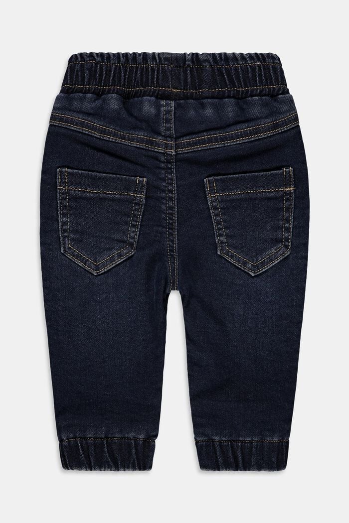 Jeans met elastische band van katoen, BLUE DARK WASHED, detail image number 1