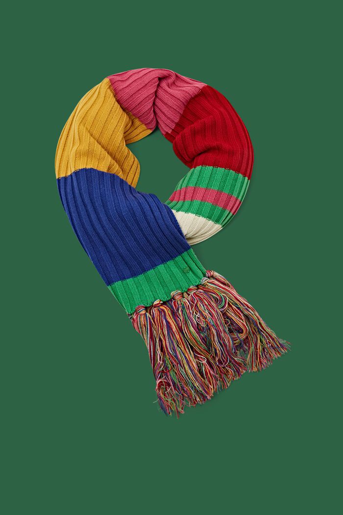 Ribgebreide sjaal in regenboogkleuren, PINK FUCHSIA, detail image number 0