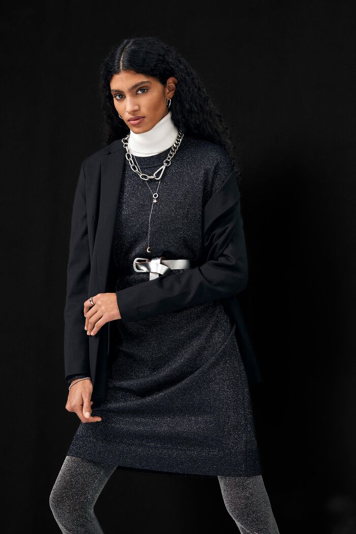 Gebreide jurk van lamé, BLACK, detail image number 1