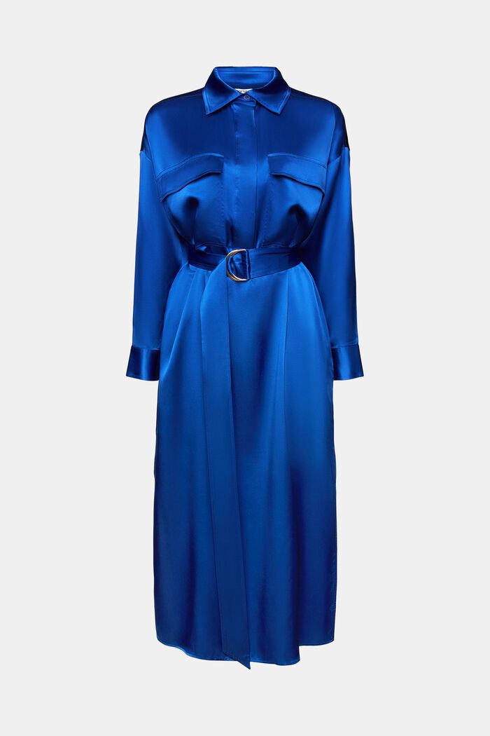 Zijde-satijnen midi-jurk met ceintuur, BRIGHT BLUE, detail image number 6