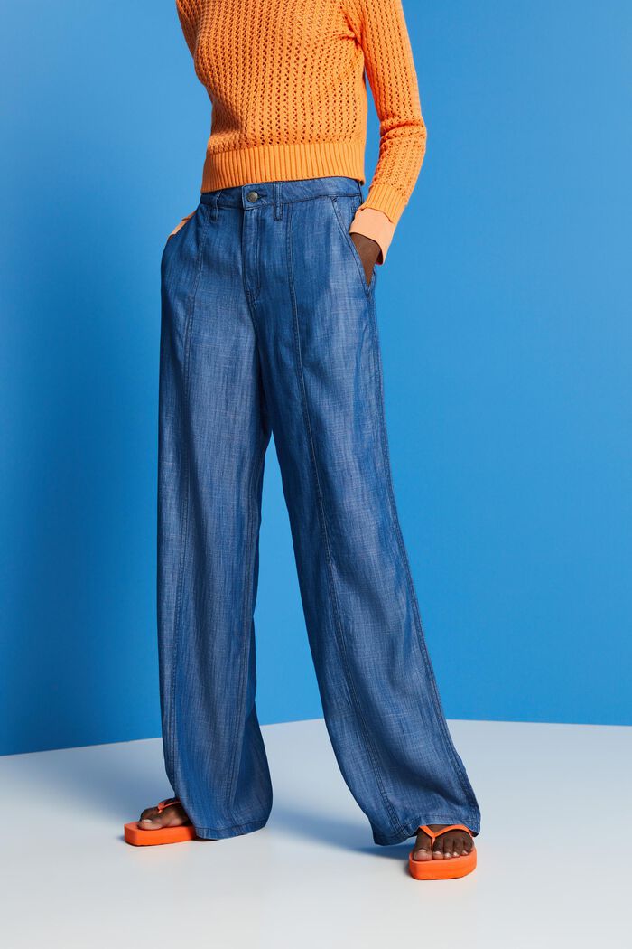 Pantalon taille haute à jambes larges, BLUE MEDIUM WASHED, detail image number 0