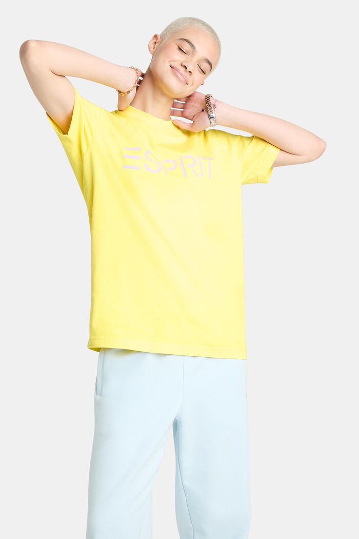 Uniseks T-shirt van katoen-jersey met logo, LIME YELLOW, detail image number 1