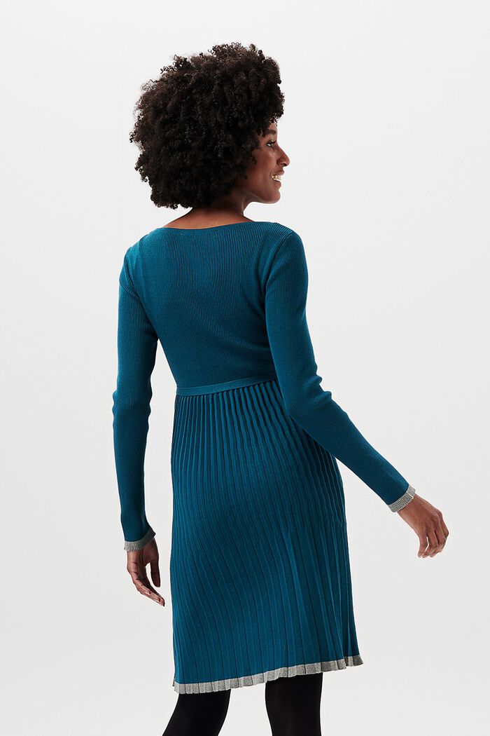 Gebreide jurk met plooien, biologisch katoen, ATLANTIC BLUE, detail image number 1