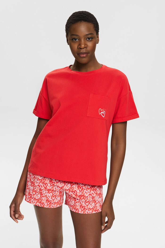 Ensemble de pyjama à imprimé cœur, RED, detail image number 0