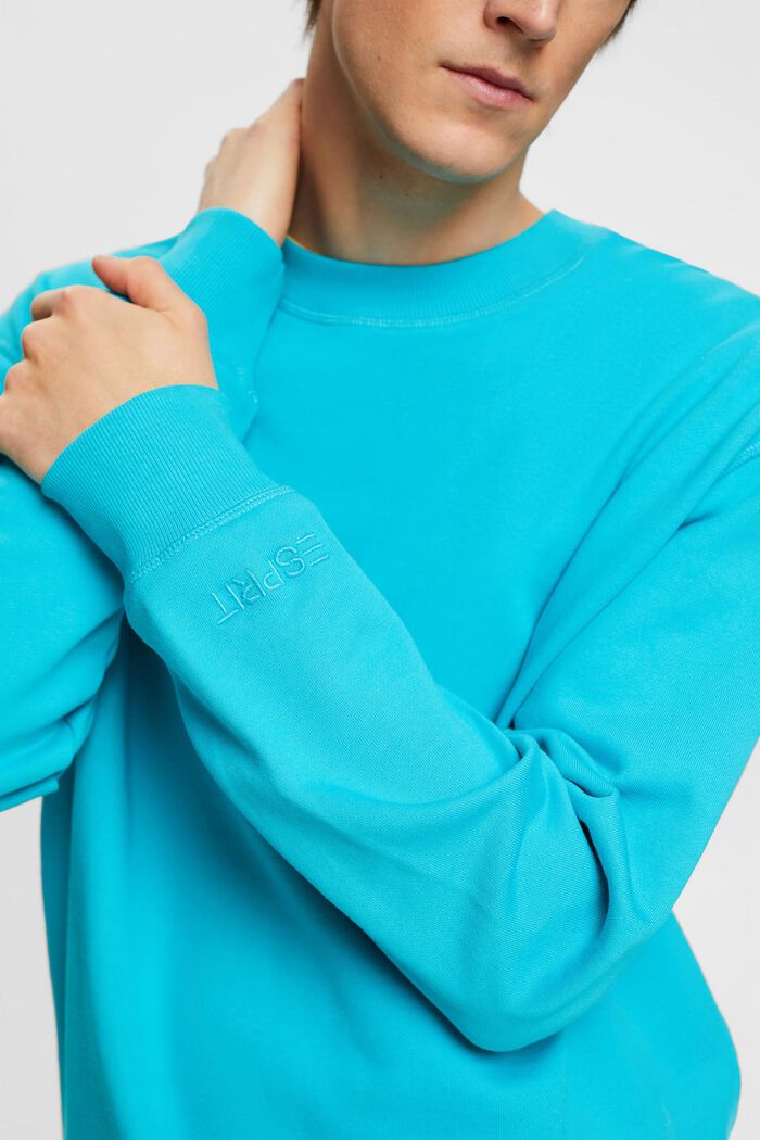 Sweatshirt met geborduurd mouwlogo, AQUA GREEN, detail image number 2