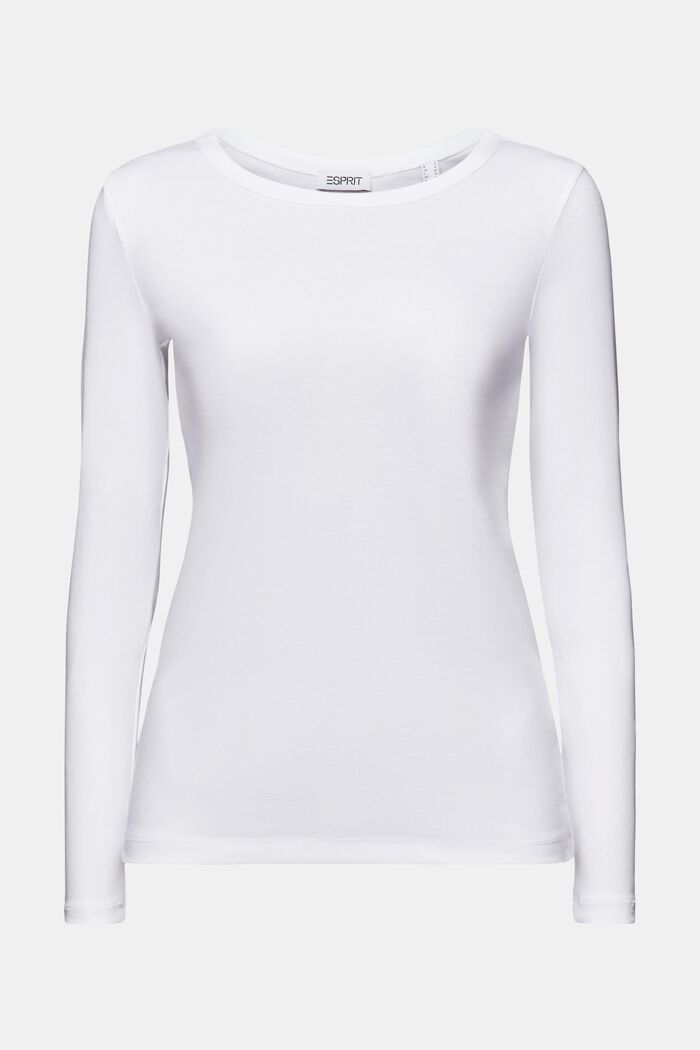 T-shirt van katoen-jersey met lange mouwen, WHITE, detail image number 5