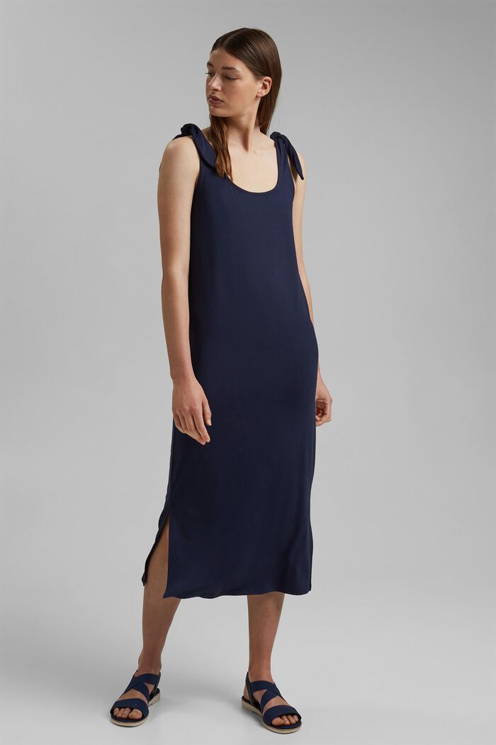 Jersey jurk met geknoopt effect, LENZING™ ECOVERO™, NAVY, detail image number 0