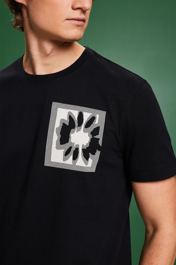 T-shirt à imprimé floral et logo, BLACK, detail image number 3