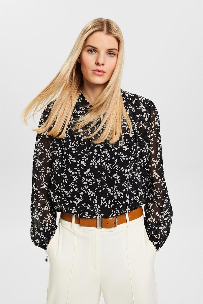 Chiffon blouse met print, BLACK, detail image number 0