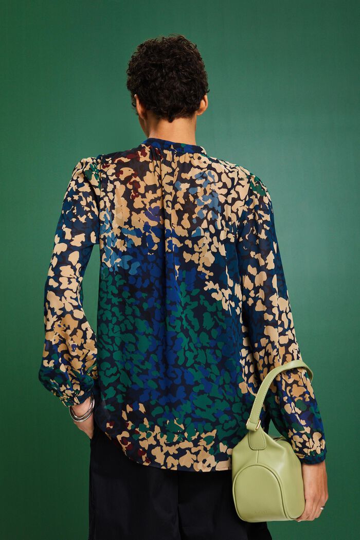 Geplooide chiffon blouse met motief, NAVY, detail image number 2