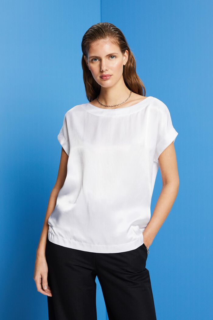T-shirt van een materiaalmix, LENZING™ ECOVERO™, WHITE, detail image number 0