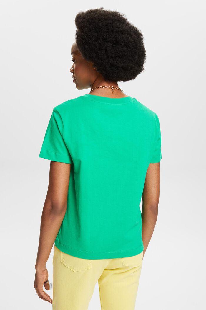 Katoenen T-shirt met ronde hals, GREEN, detail image number 2