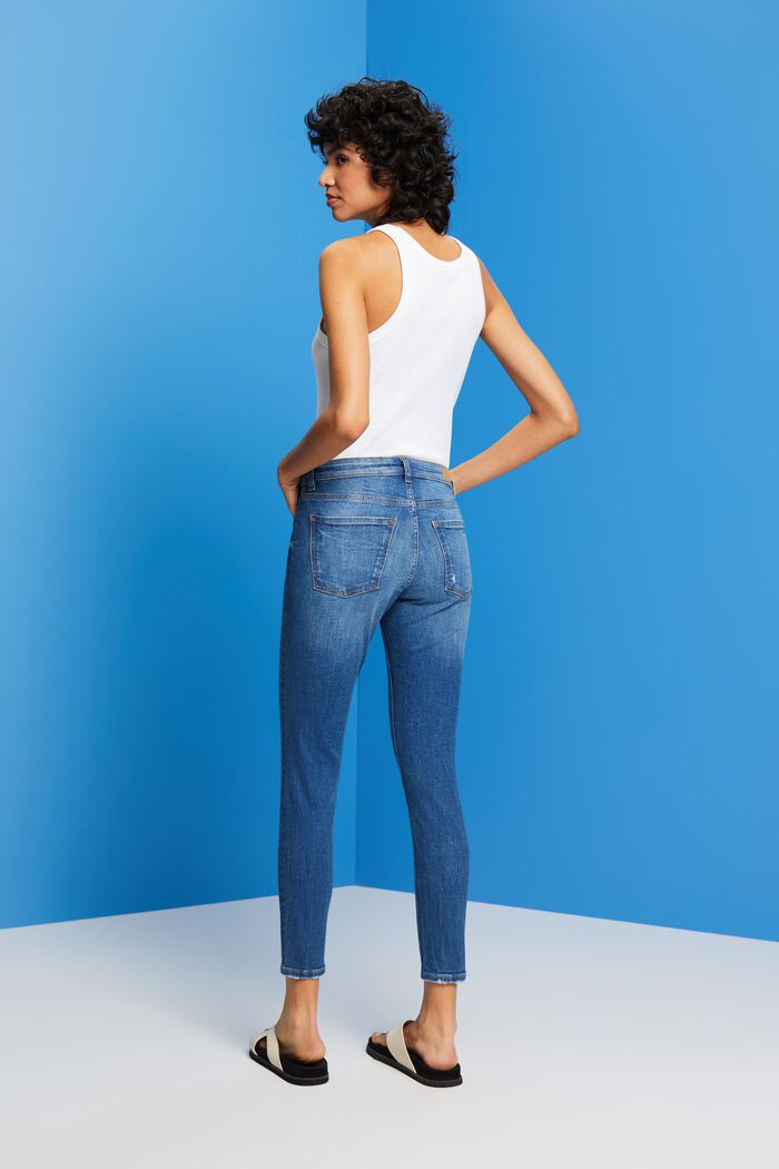 Cropped skinny jeans met een used look, BLUE MEDIUM WASHED, detail image number 3
