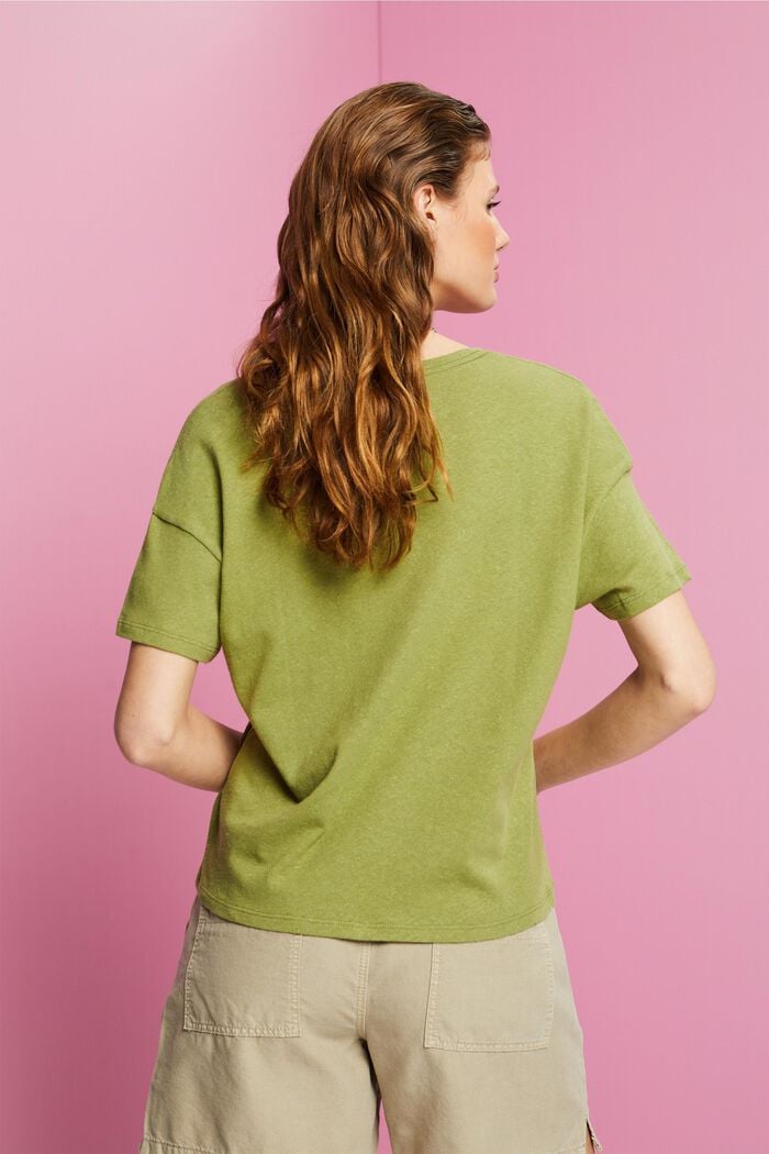 T-shirt van een mix van katoen en linnen, PISTACHIO GREEN, detail image number 3