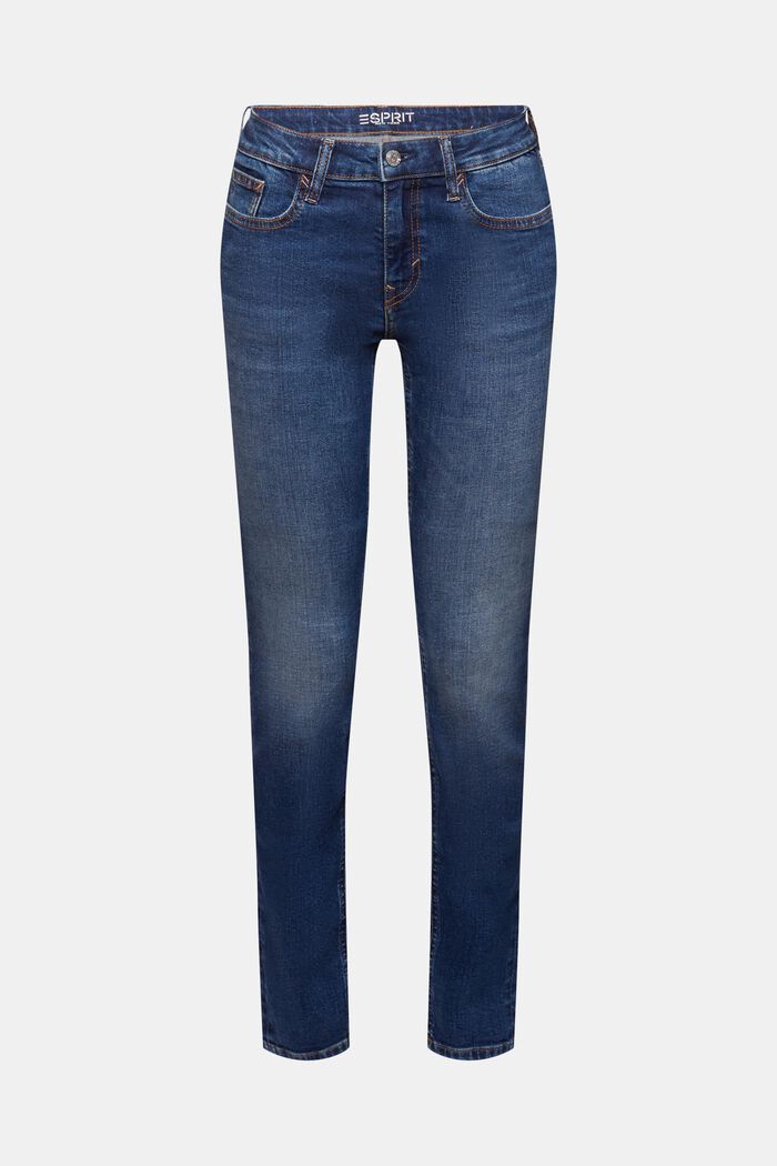 Slim fit jeans met middelhoge taille, BLUE DARK WASHED, detail image number 7