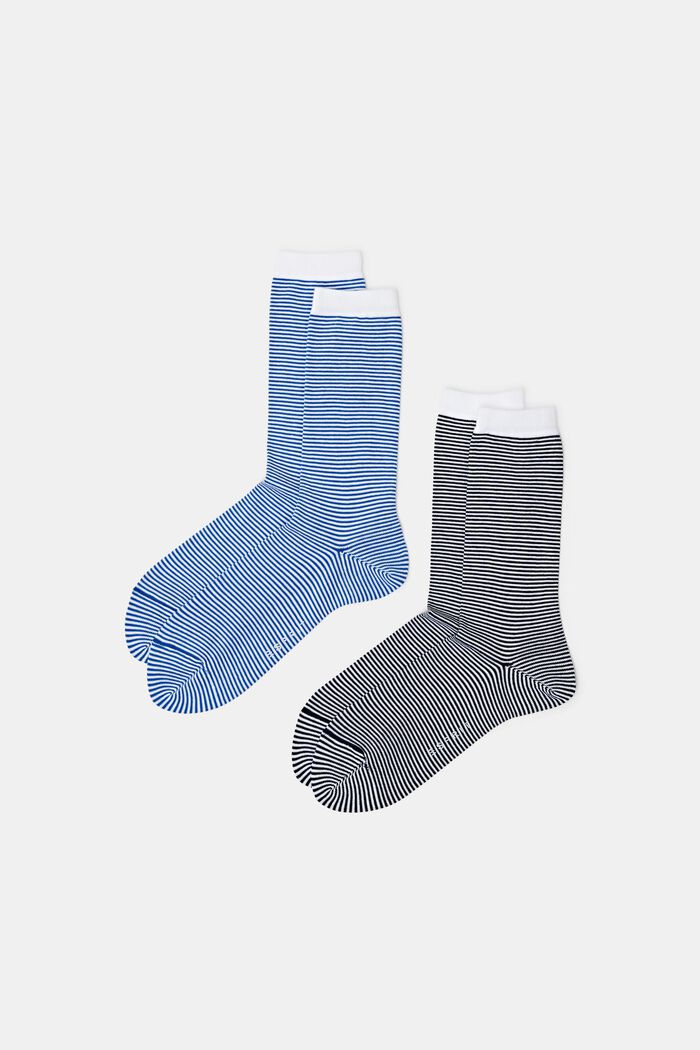 Set van 2 paar gestreepte, grofgebreide sokken, BLUE/NAVY, detail image number 0