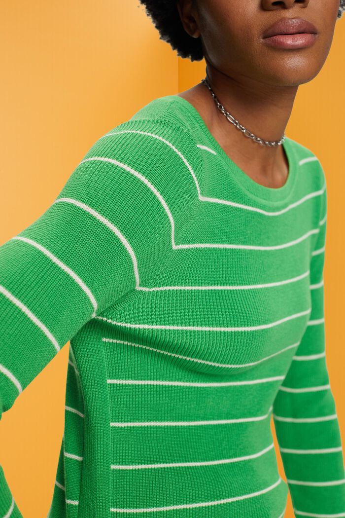 Pull-over rayé en maille de coton, GREEN, detail image number 2
