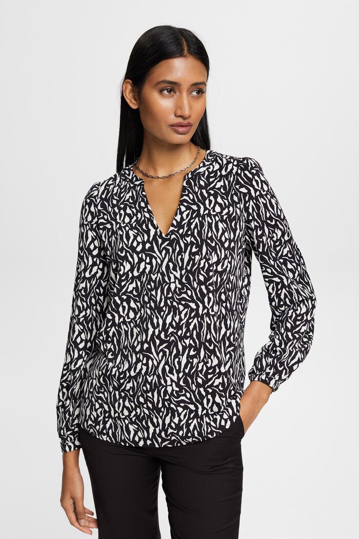 Crêpe blouse met all-over motief, BLACK, detail image number 0