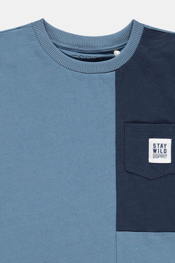 Met linnen: T-shirt met colour block, GREY BLUE, detail image number 2