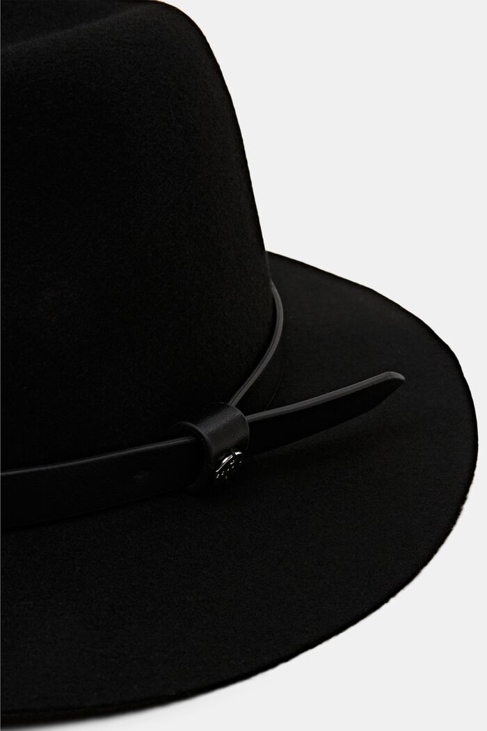 Chapeau fedora en feutre doté d’une bande en similicuir, BLACK, detail image number 1