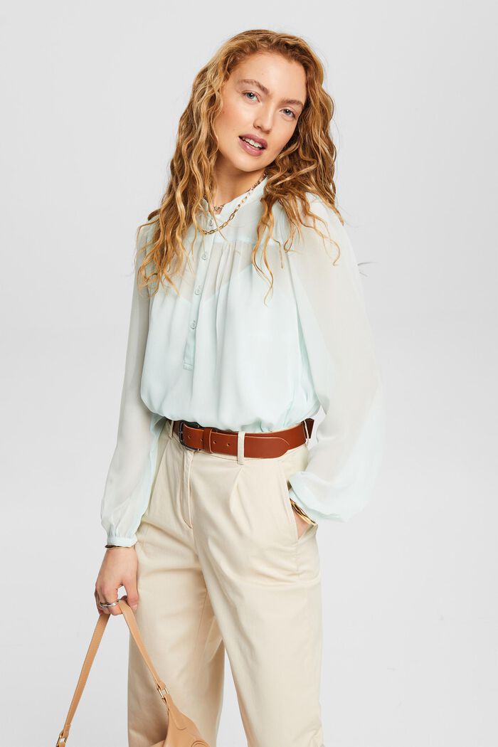 Chiffon blouse met lange mouwen, LIGHT AQUA GREEN, detail image number 4