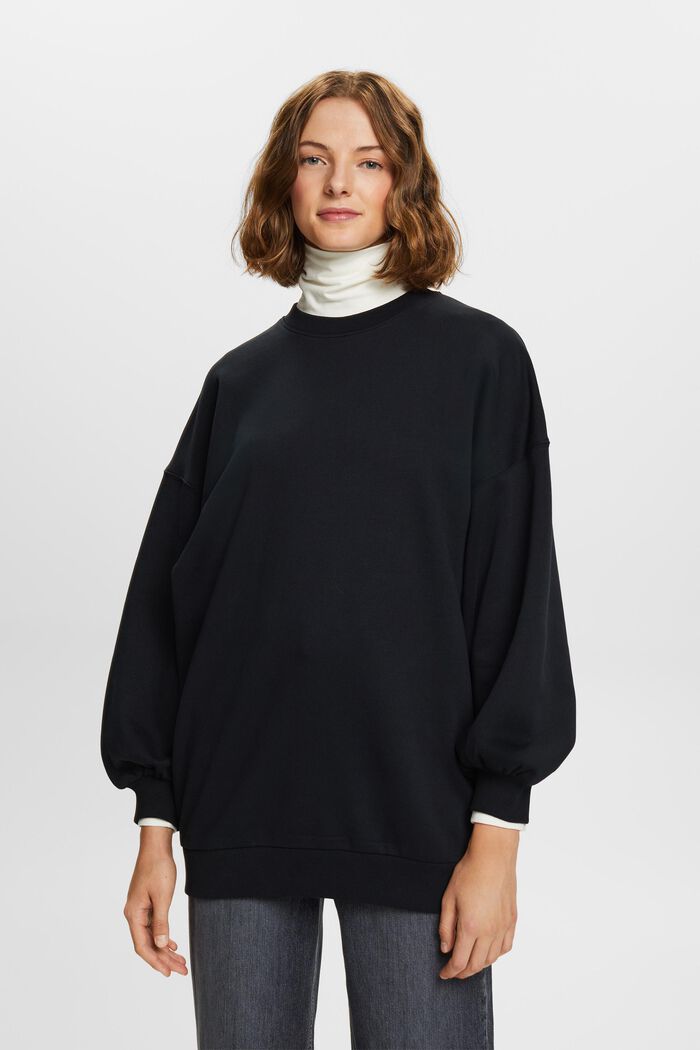 Sweatshirt van fleece met ronde hals, BLACK, detail image number 1