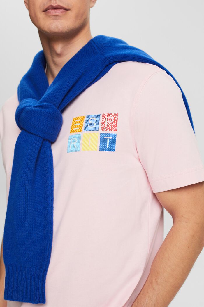 T-shirt van katoen-jersey met logo, PASTEL PINK, detail image number 2
