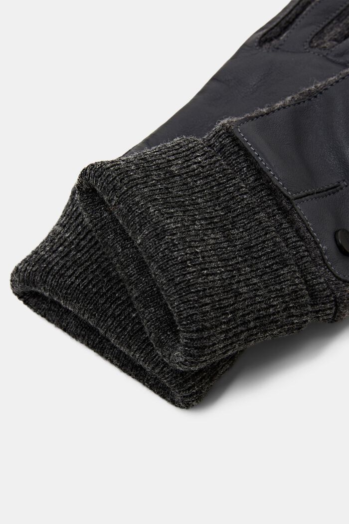 Gants en laine mélangée ornés d’une garniture en cuir, ANTHRACITE, detail image number 1