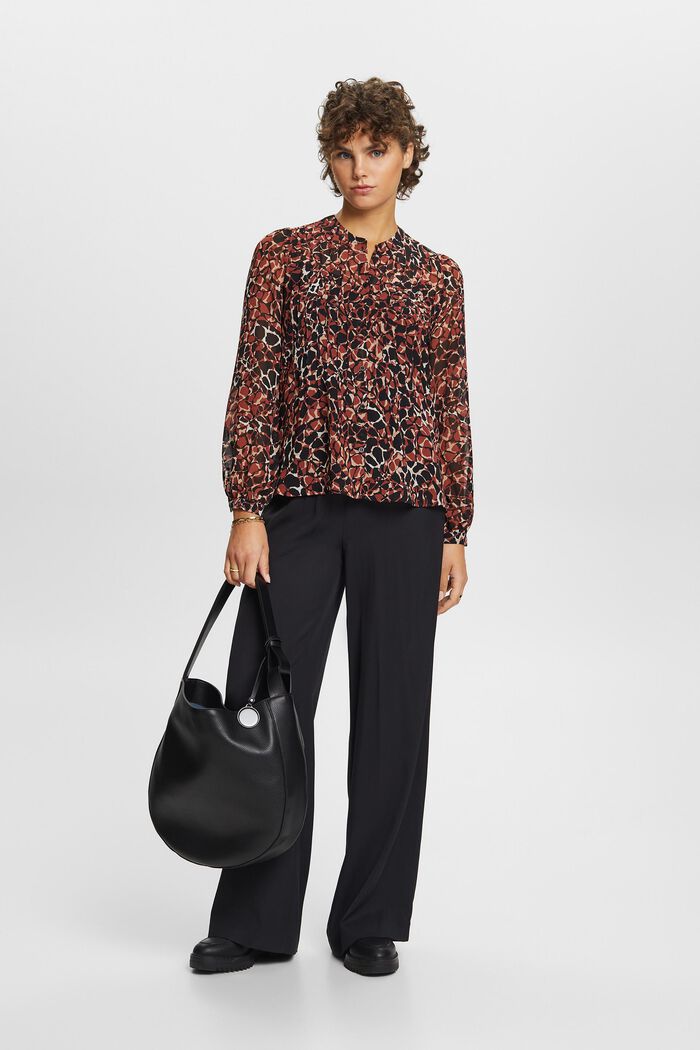 Gerecycled: chiffon blouse met motief, RUST BROWN, detail image number 0