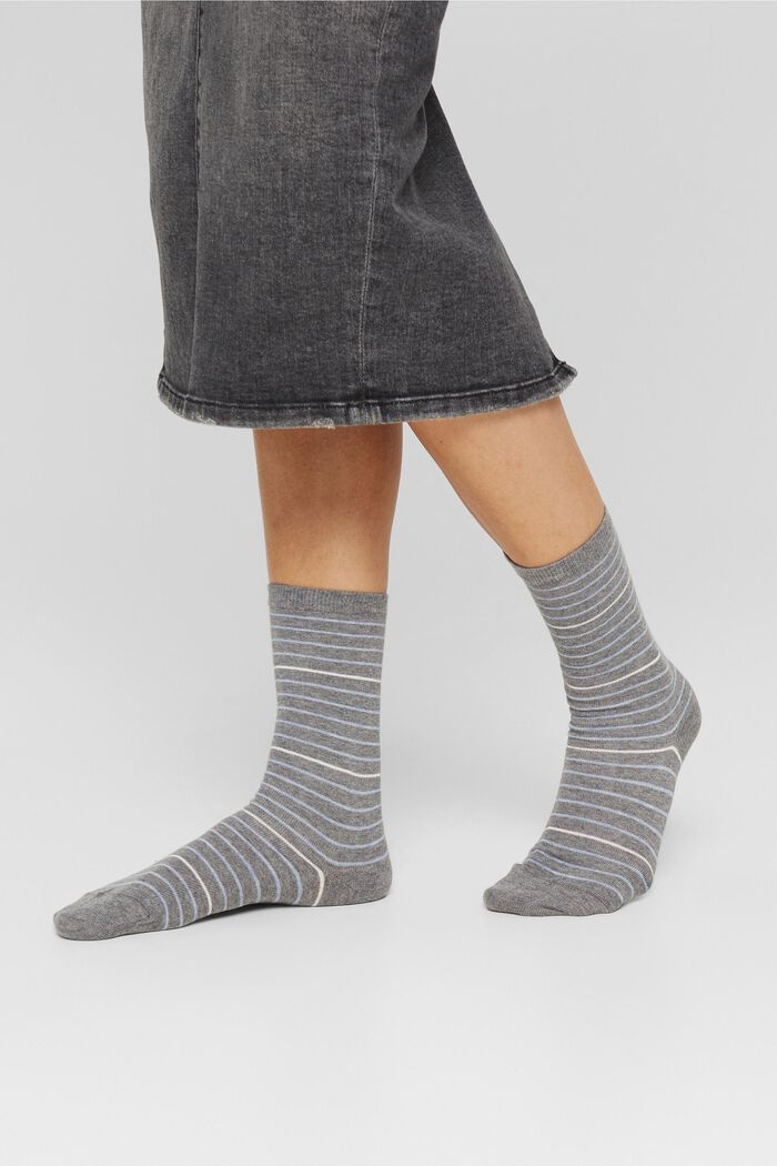 Set van 2 paar gestreepte sokken, LIGHT GREY MELANGE, detail image number 2